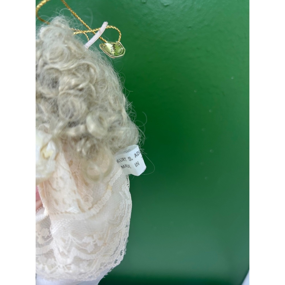 Vintage 1984 Kurt S Adler Porcelain Angel Christmas Ornament Lace Cream Gold - Picture 6 of 6